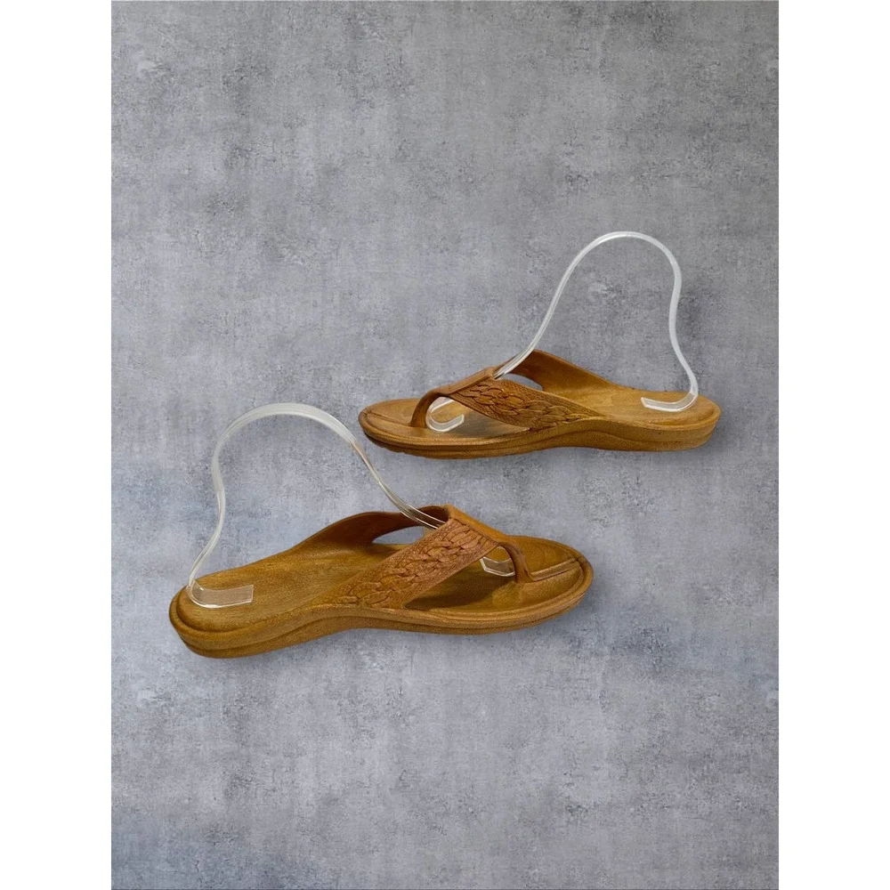 Pali Hawaii Thong Sandals Mens 9 Brown Woven Strap Flip Flops